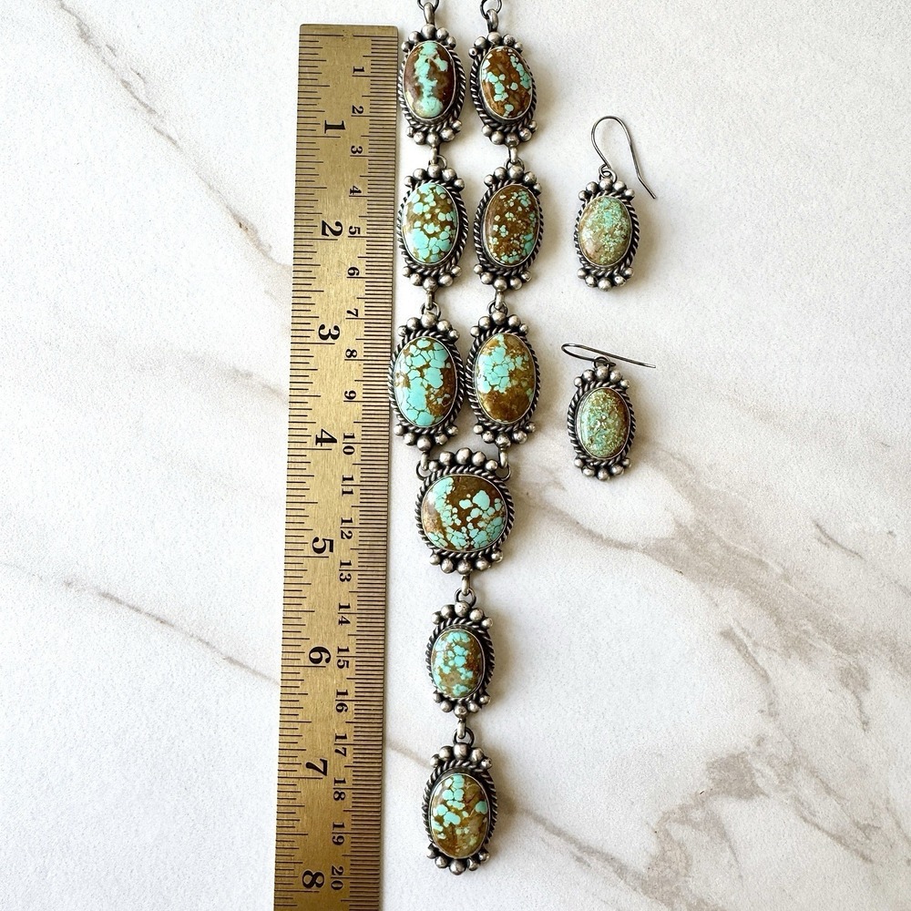 Navajo Lariat Y Necklace #8 Mine Turquoise Signed‎ Spencer Sterling Native Amer - Picture 4 of 9
